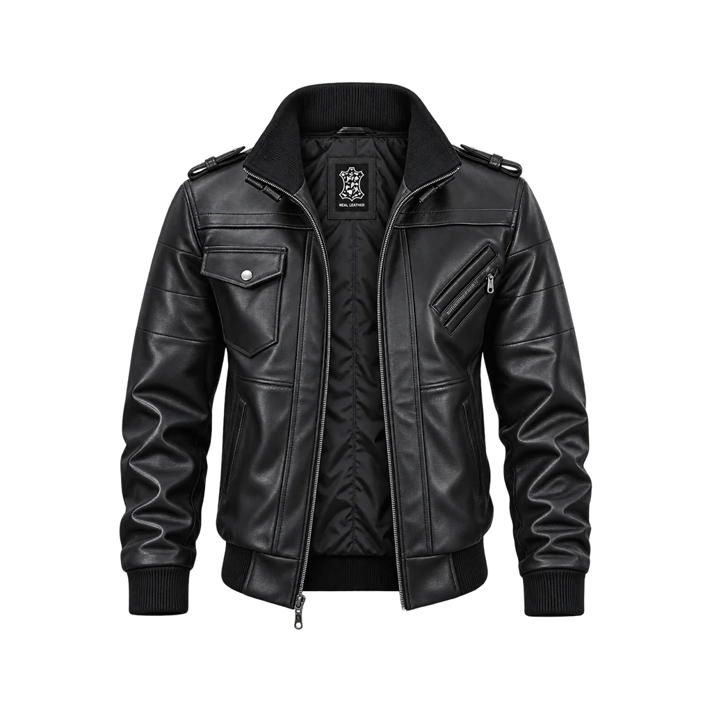 Edinburgh Men’s Leather Bomber Jacket with Removable Hood