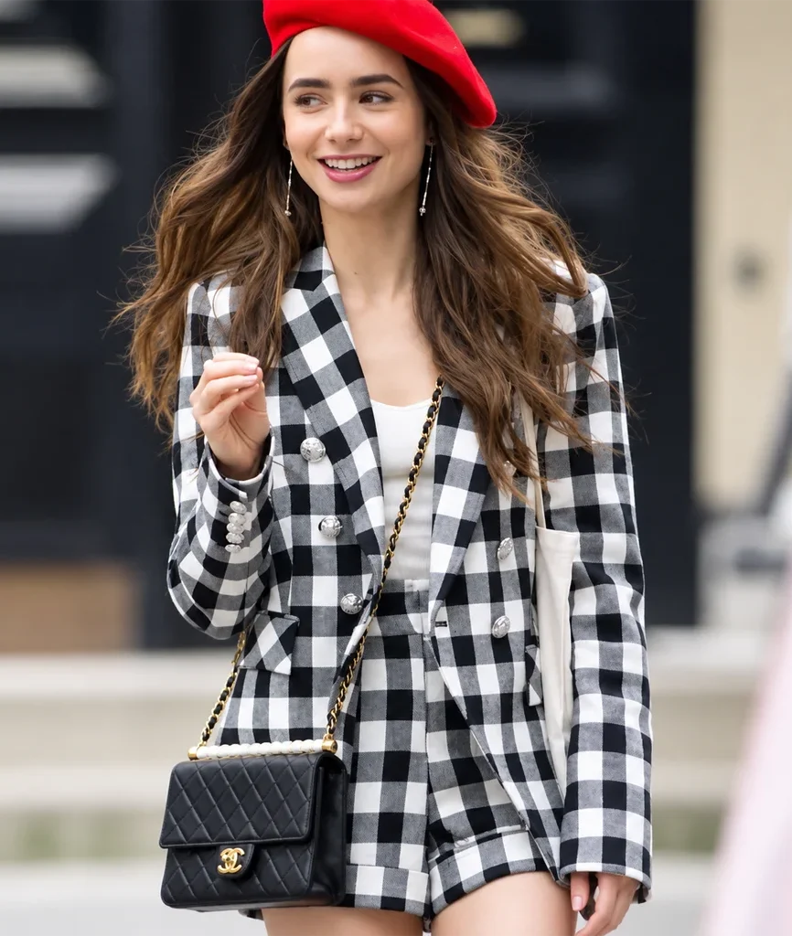 Emily Cooper Emily in Paris Black and White Gingham Blazer