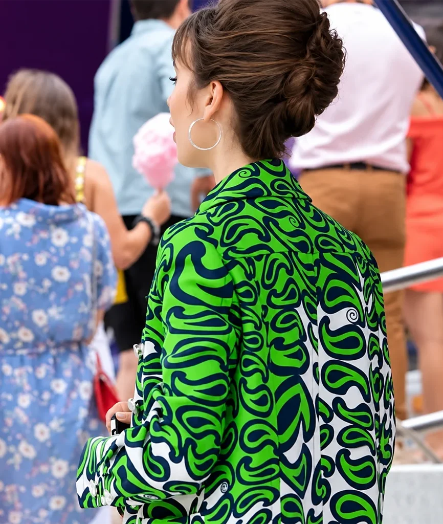 Emily Cooper Emily in Paris Green Patterned Coat