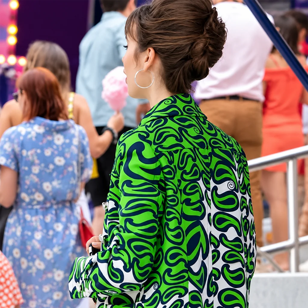 Emily Cooper Emily in Paris Green Patterned Coat
