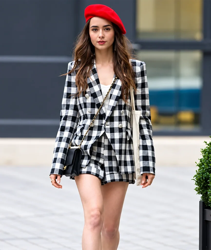 Emily Cooper Emily in Paris Black and White Gingham Blazer