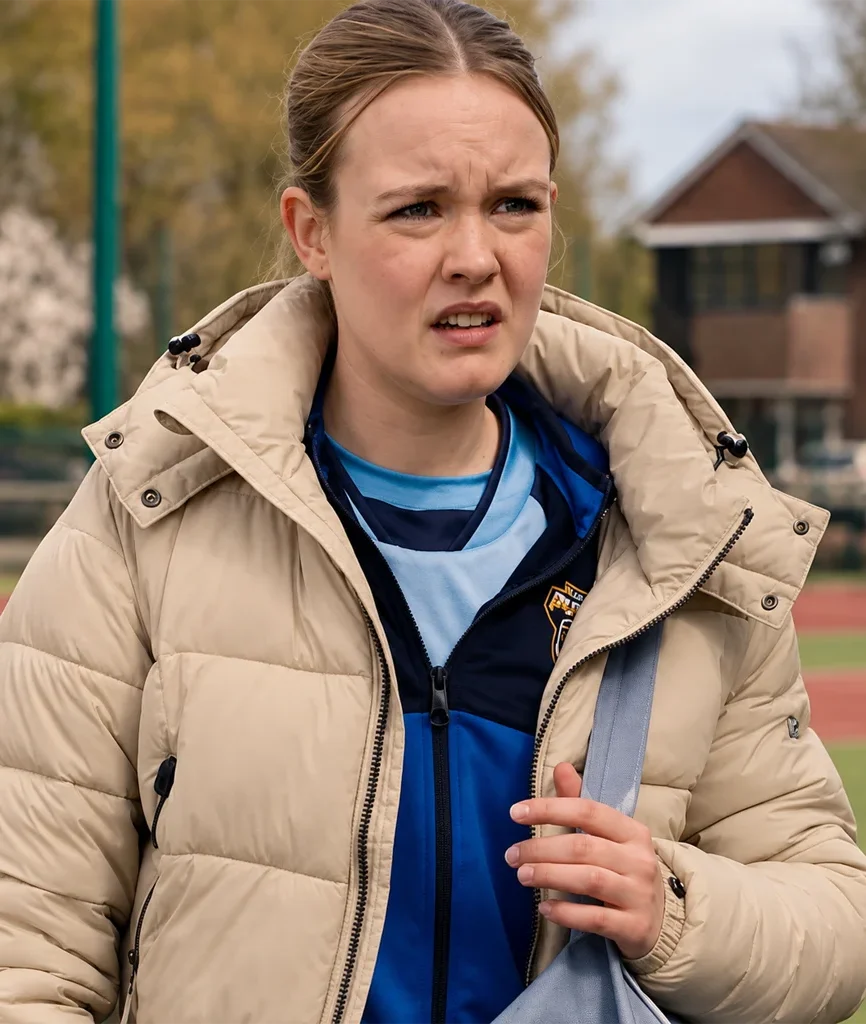 Abby Walker Fool Me Once Beige Hooded Puffer Jacket