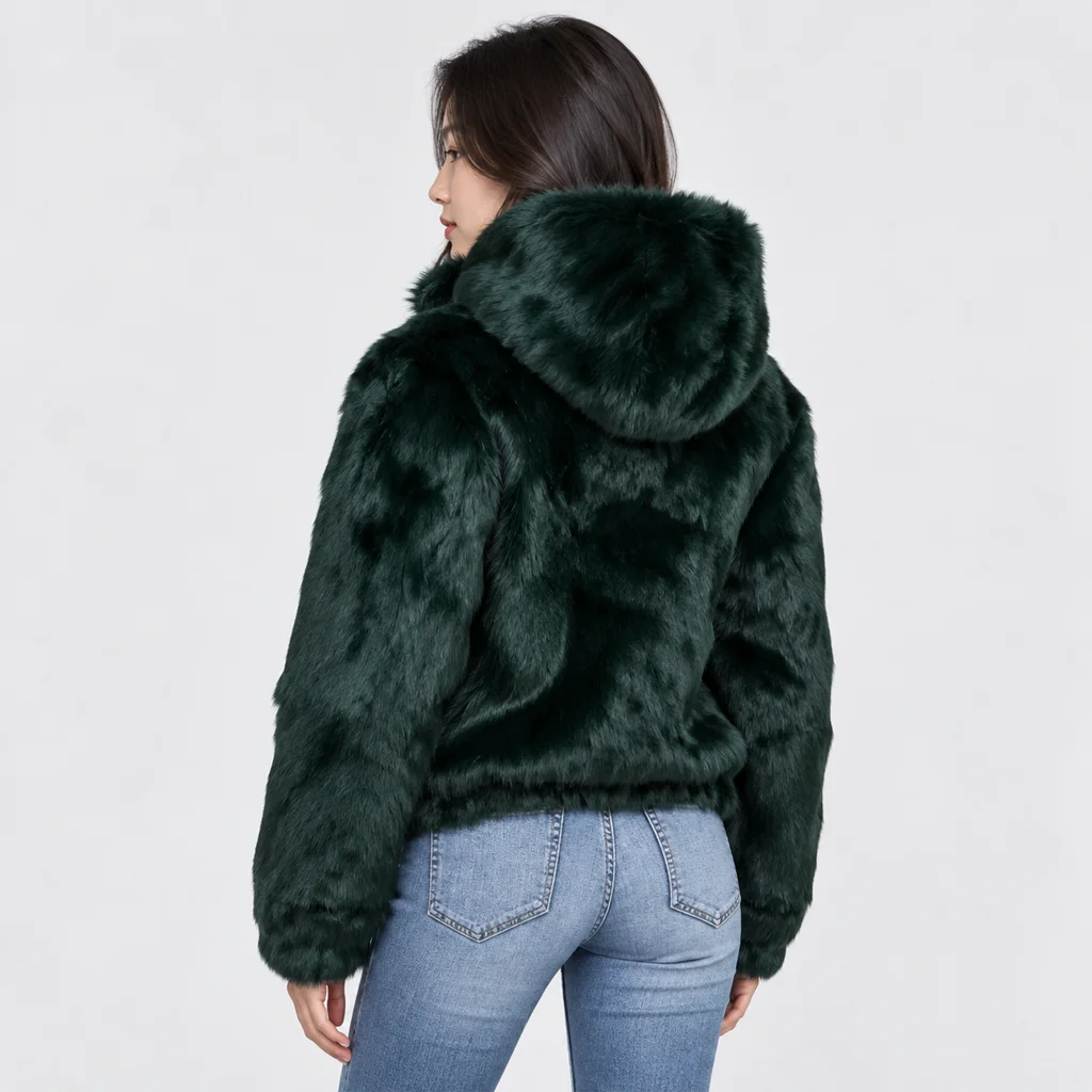 Frances Women’s Evergreen Rabbit Fur Hooded Bomber Jacket