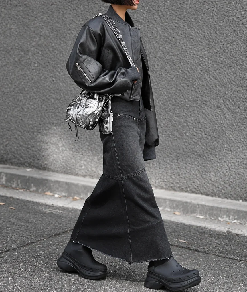Women’s Textured Black Leather Cropped Bomber Jacket