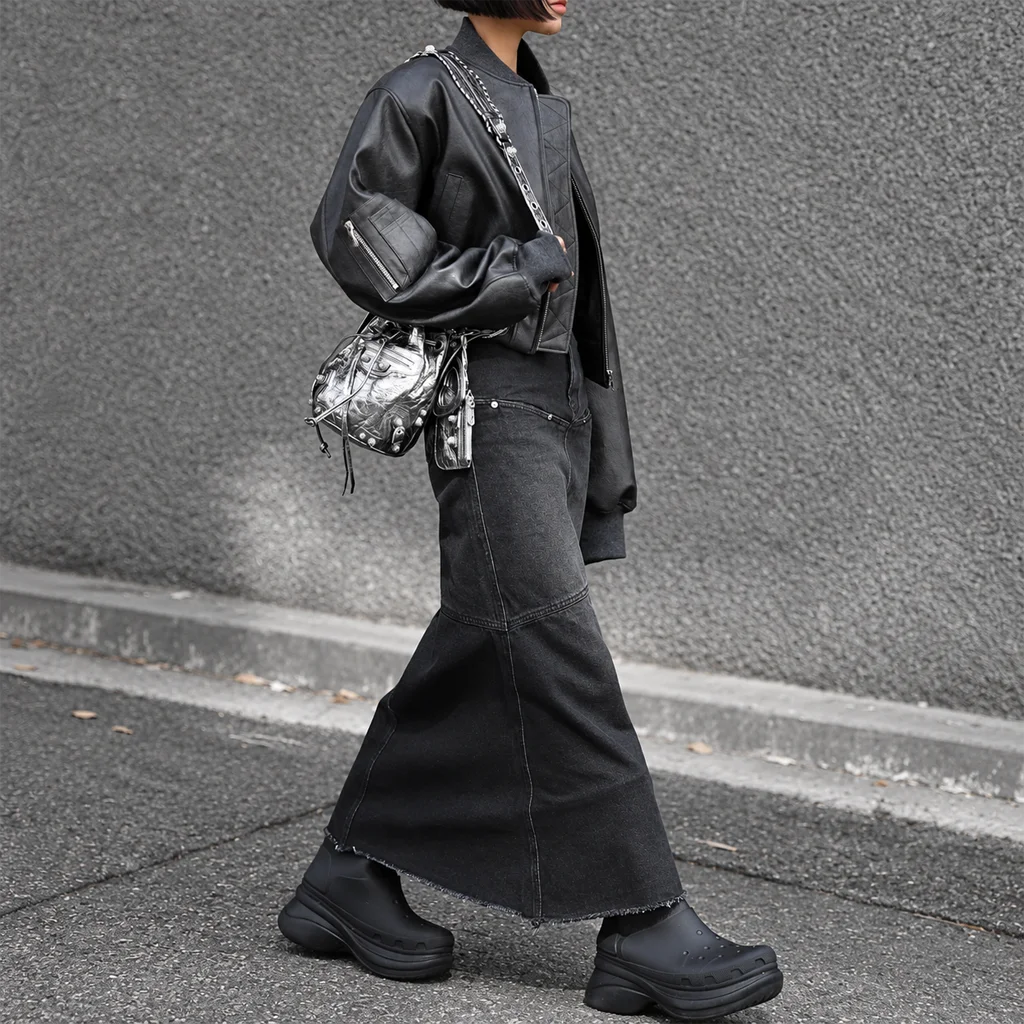 Women’s Textured Black Leather Cropped Bomber Jacket