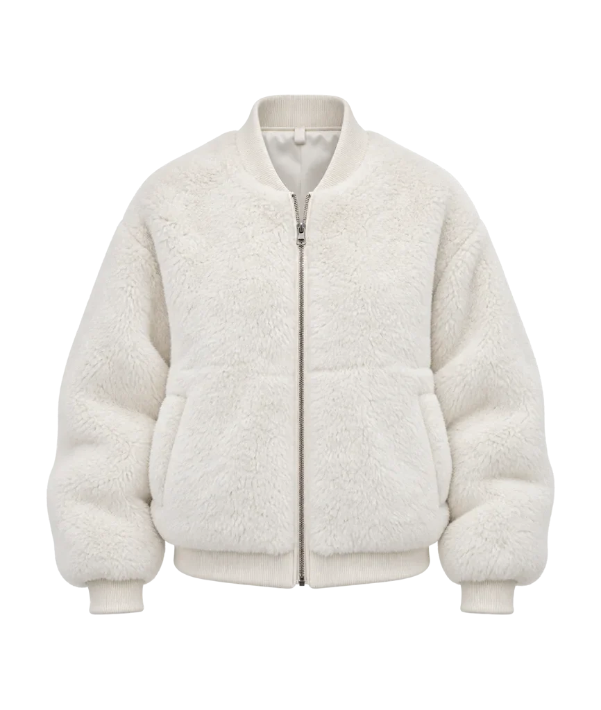 Women’s White Fur Bomber Jacket