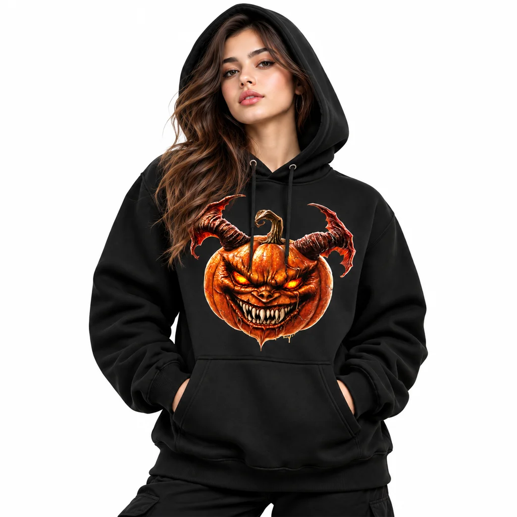Ghost Rider Demonic Pumpkin Black Hoodie