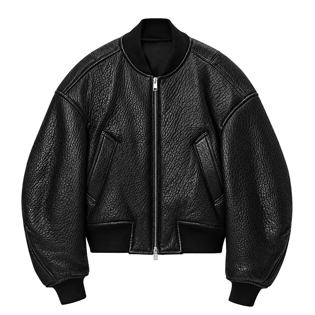 Gigi Hadid Women’s Black Pebbled Leather Bomber Jacket