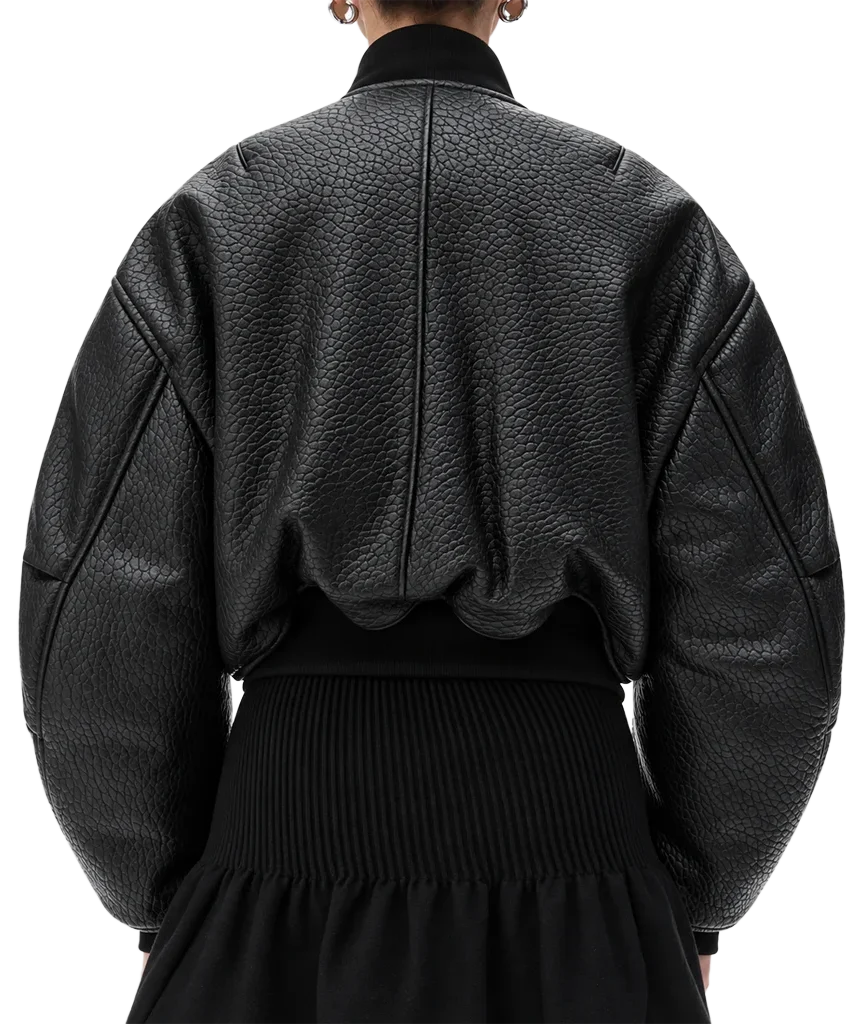 Gigi Hadid Women’s Black Pebbled Leather Bomber Jacket
