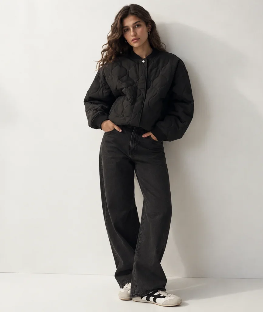 H&M Women’s Black Quilted Bomber Jacket