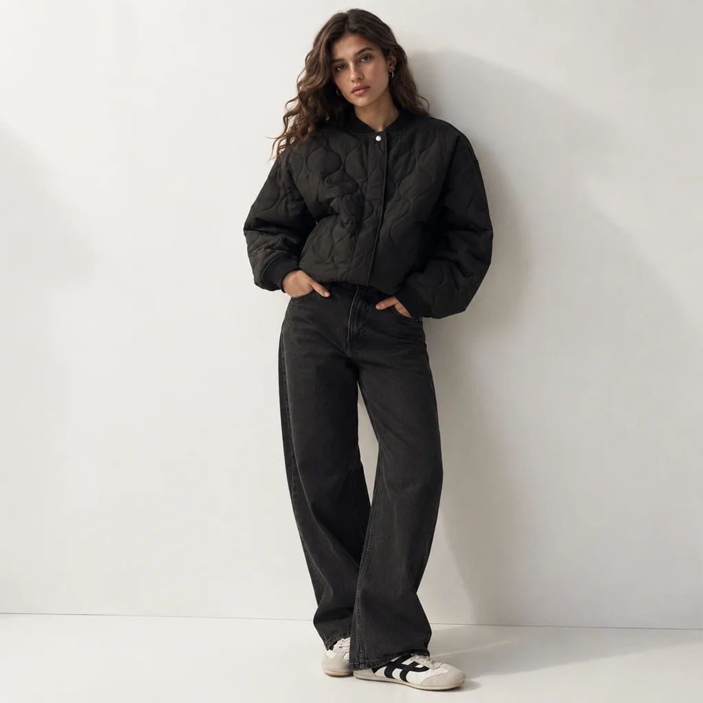 H&M Women’s Black Quilted Bomber Jacket