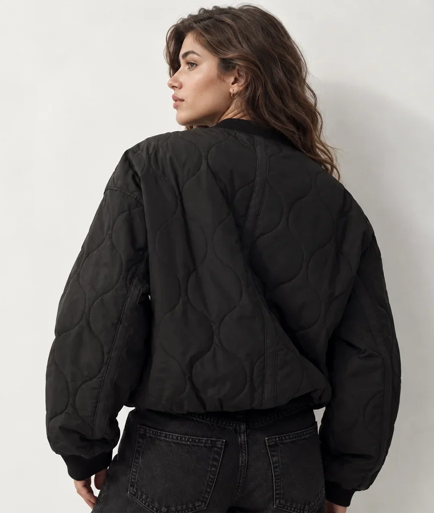 H&M Women’s Black Quilted Bomber Jacket
