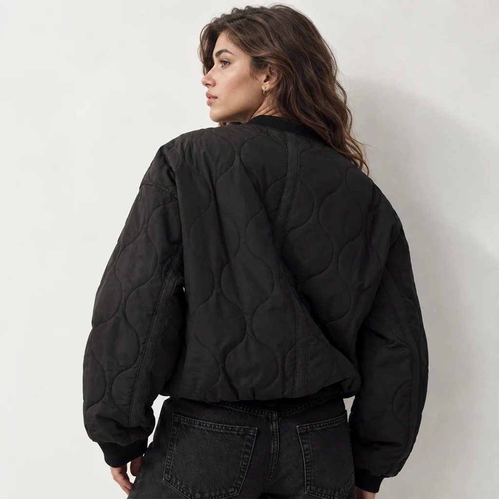 H&M Women’s Black Quilted Bomber Jacket