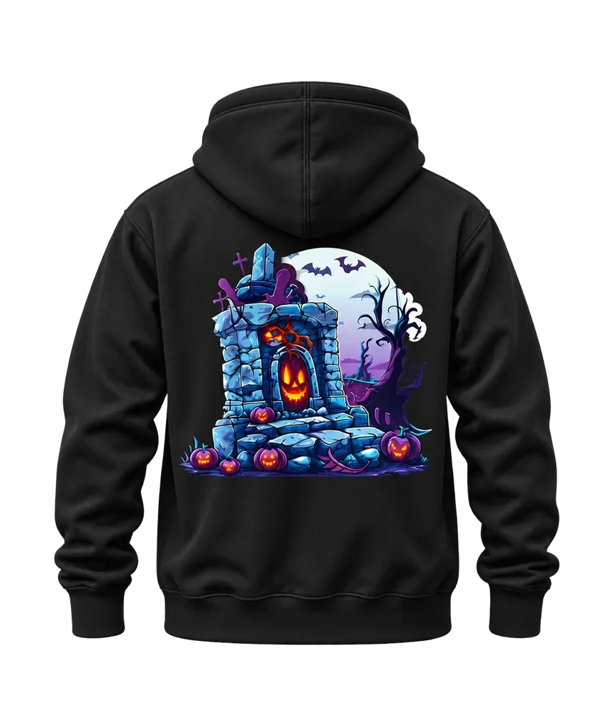 Halloween Graveyard Pumpkin Dual-Print Black Hoodie