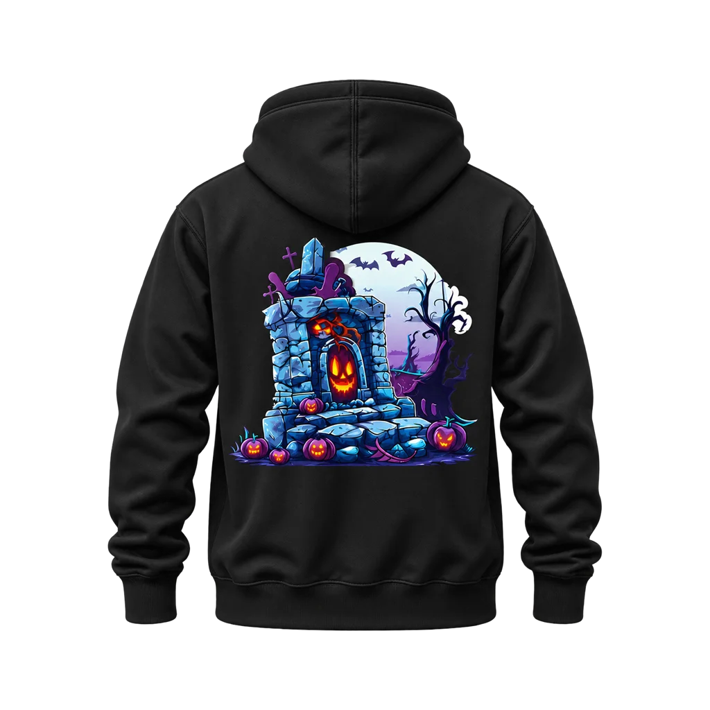Halloween Graveyard Pumpkin Dual-Print Black Hoodie