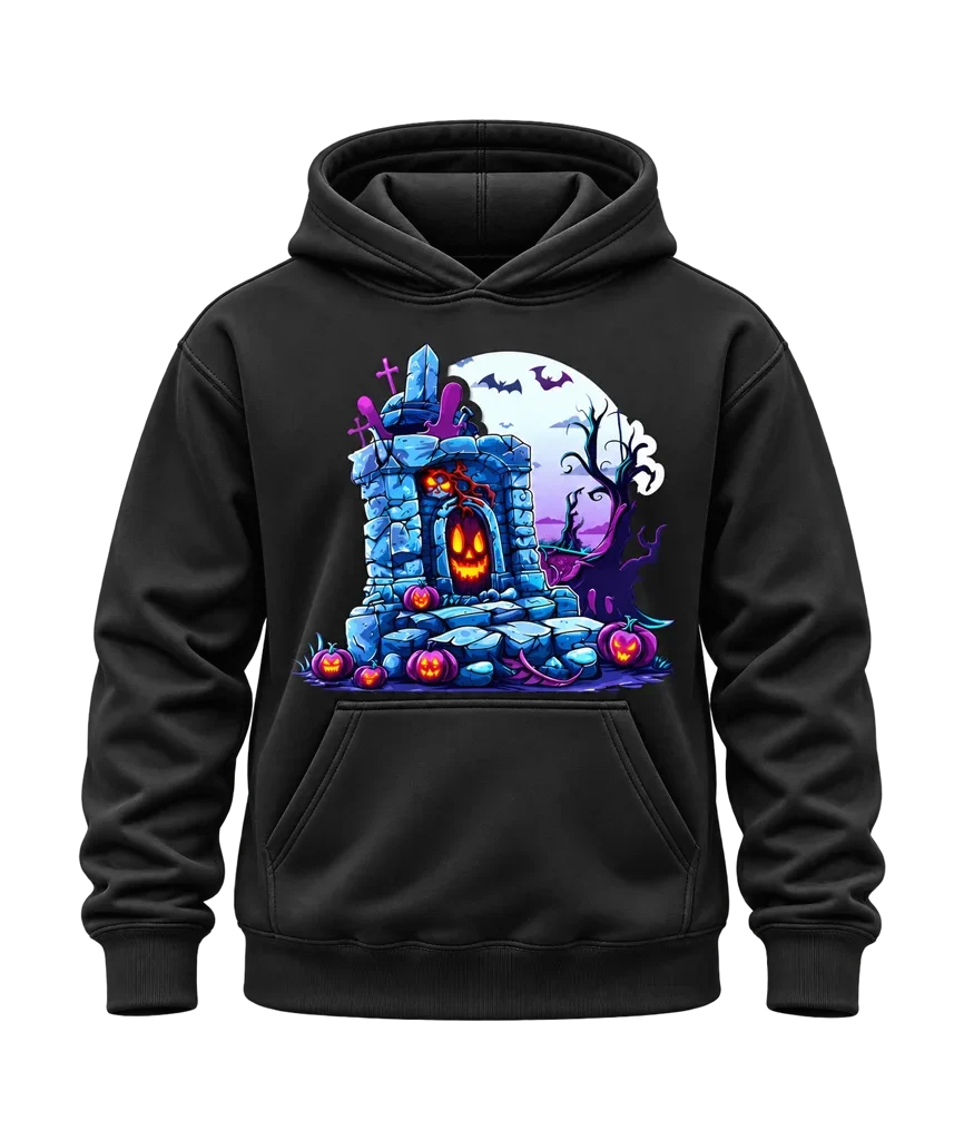 Halloween Graveyard Pumpkin Graphic Black Hoodie