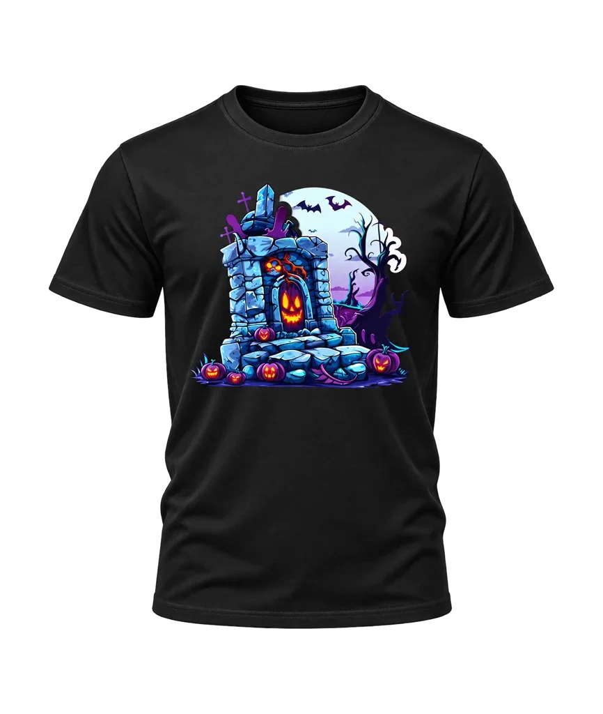 Halloween Graveyard Pumpkin Graphic Black T-Shirt