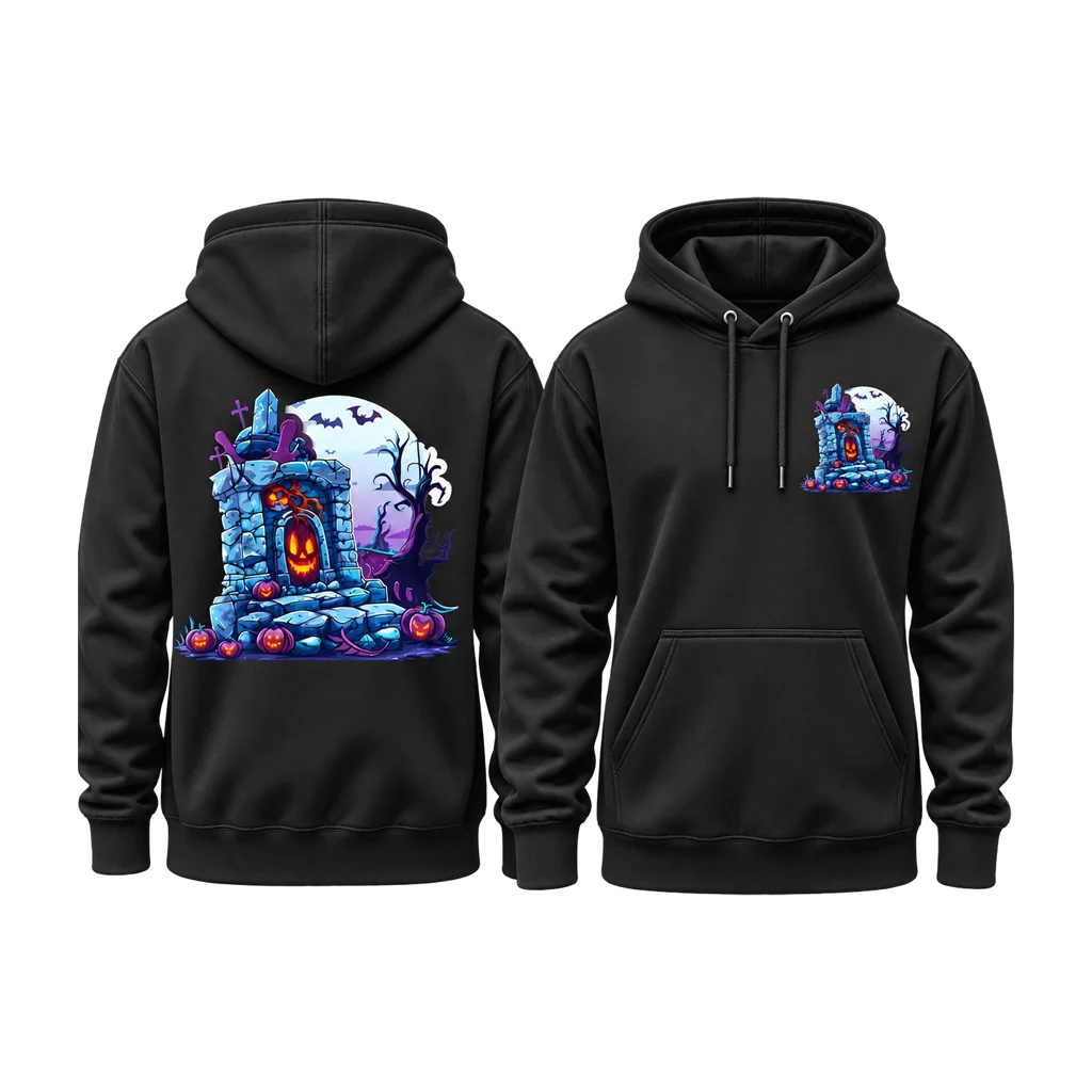 Halloween Graveyard Pumpkin Dual-Print Black Hoodie