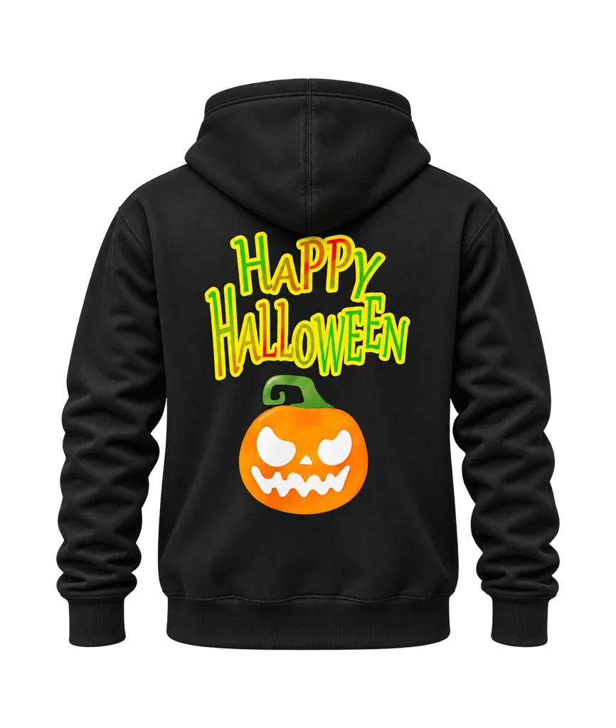 Happy Halloween Graphic Dual-Print Black Hoodie
