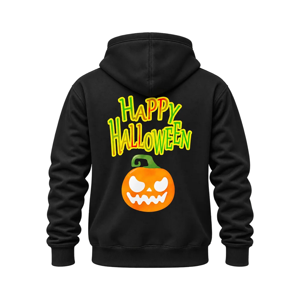 Happy Halloween Graphic Dual-Print Black Hoodie