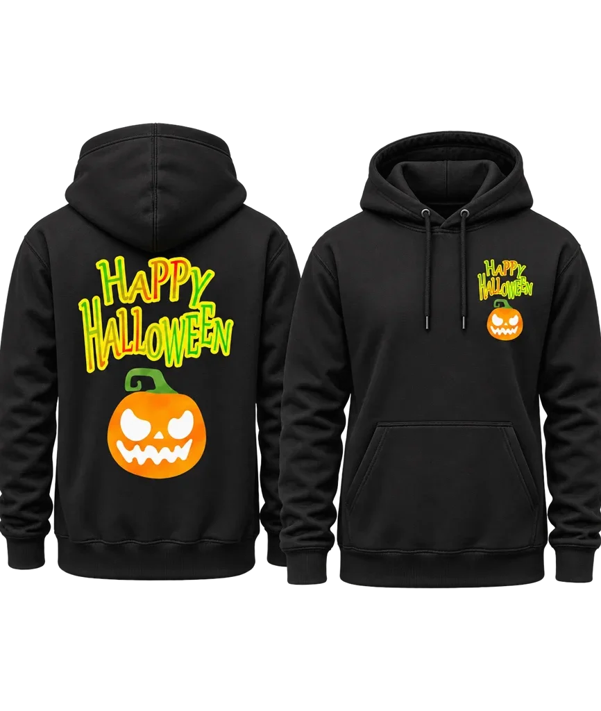 Happy Halloween Graphic Dual-Print Black Hoodie