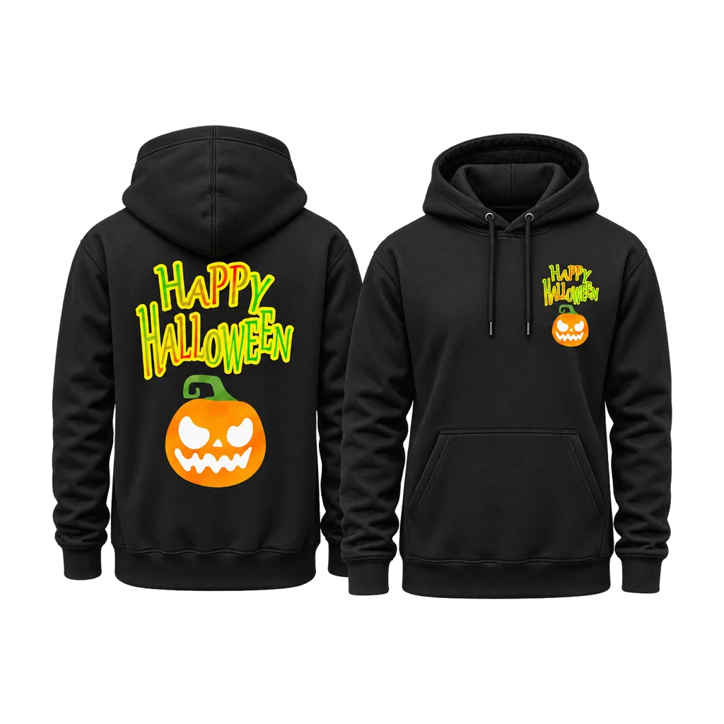Happy Halloween Graphic Dual-Print Black Hoodie