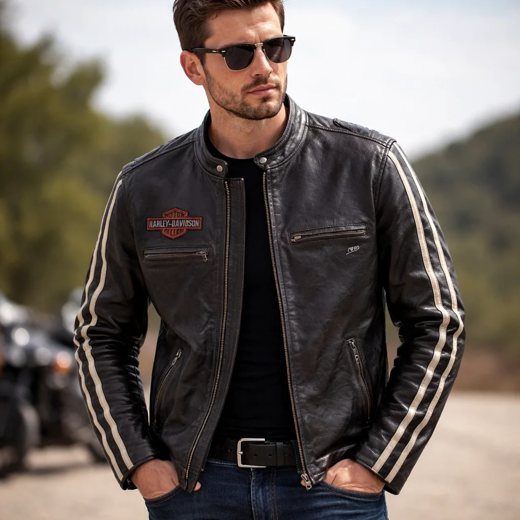 Harley-Davidson Black Leather Biker Jacket For Motorbikes
