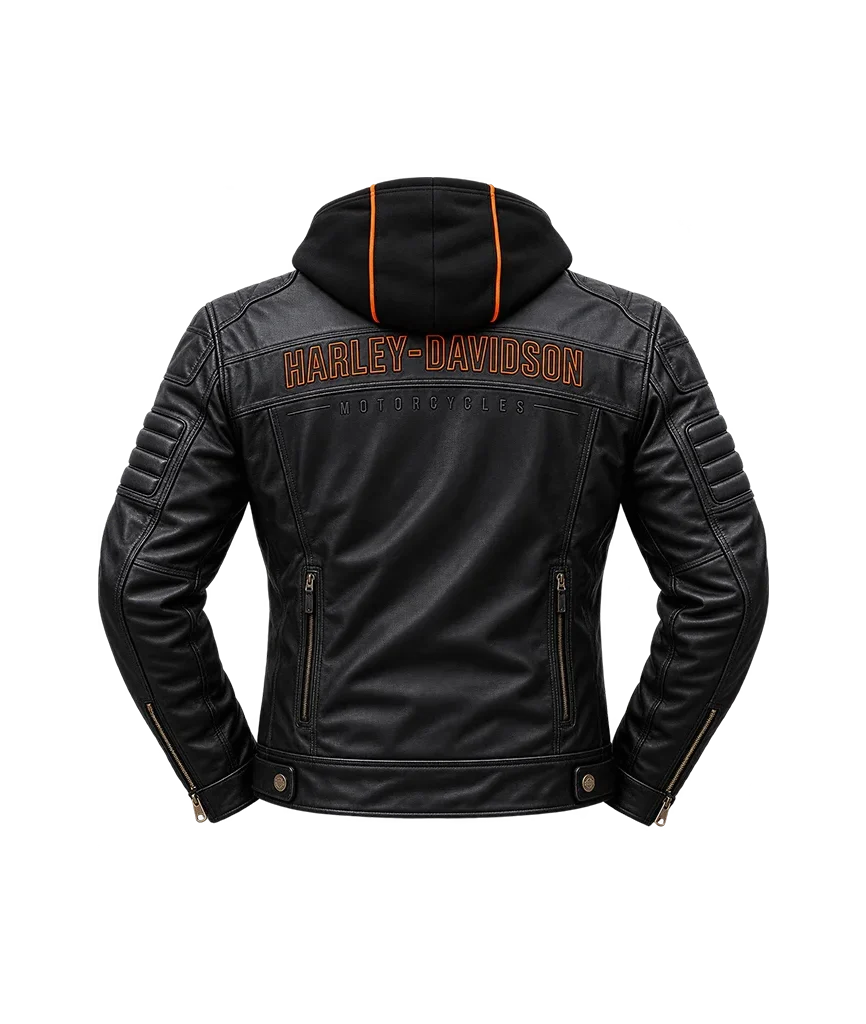 Harley-Davidson Bridgeport Black Leather Jacket Hoodie 3 in 1
