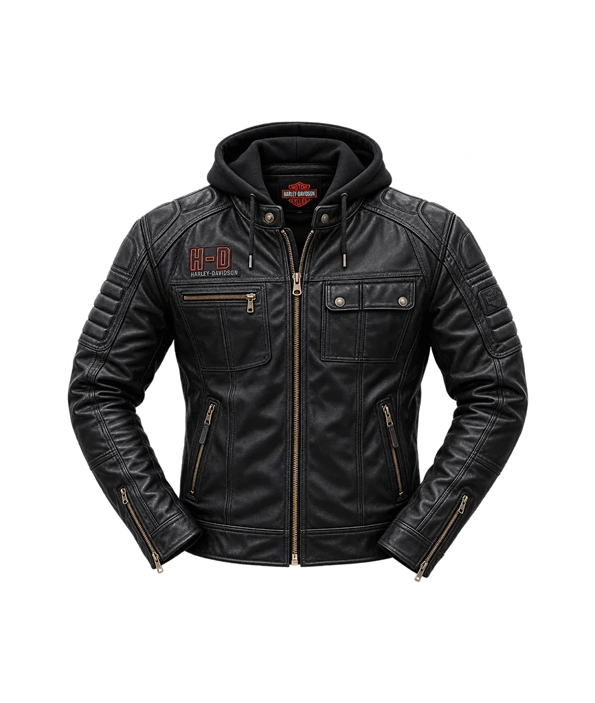 Harley-Davidson Bridgeport Black Leather Jacket Hoodie 3 in 1
