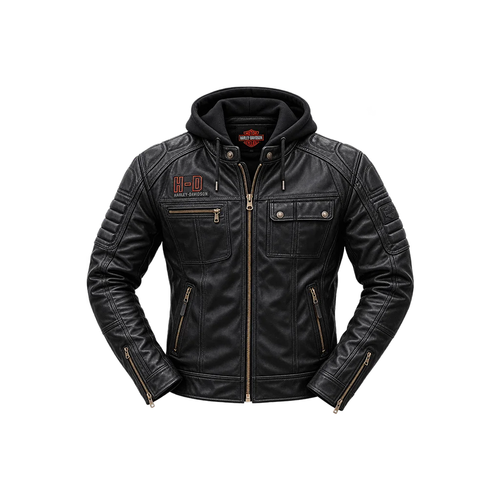 Harley-Davidson Bridgeport Black Leather Jacket Hoodie 3 in 1