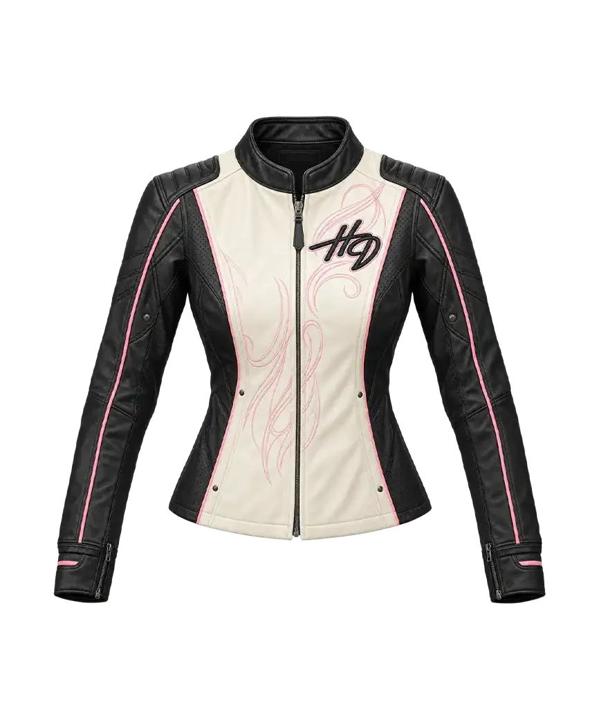 Harley-Davidson Women’s Pink Label White Black Leather Jacket