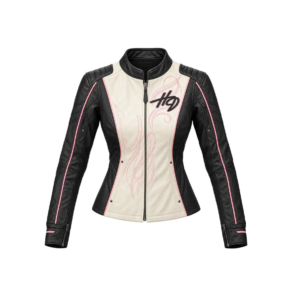 Harley-Davidson Women’s Pink Label White Black Leather Jacket