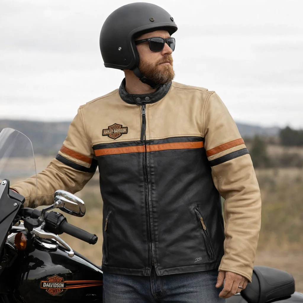Harley-Davidson Racing Mid-Weight Color Blocked Leather Jacket
