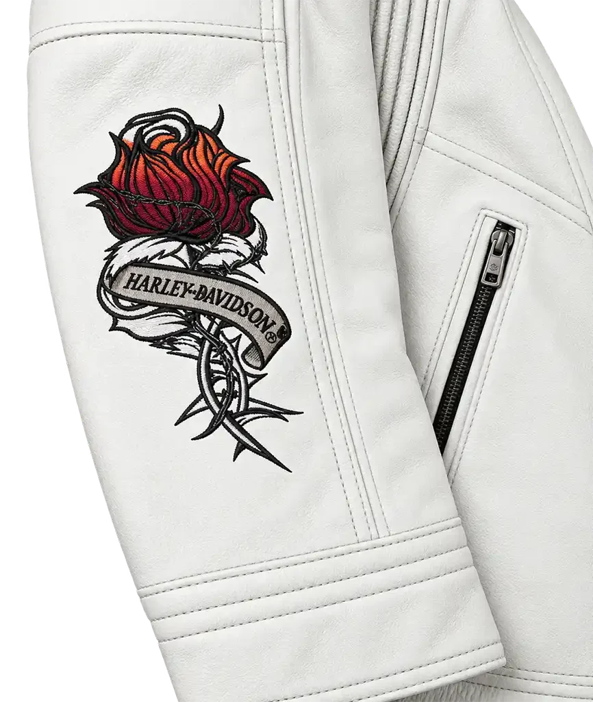 Harley-Davidson Women’s Pacific Coast Rose White Leather Jacket
