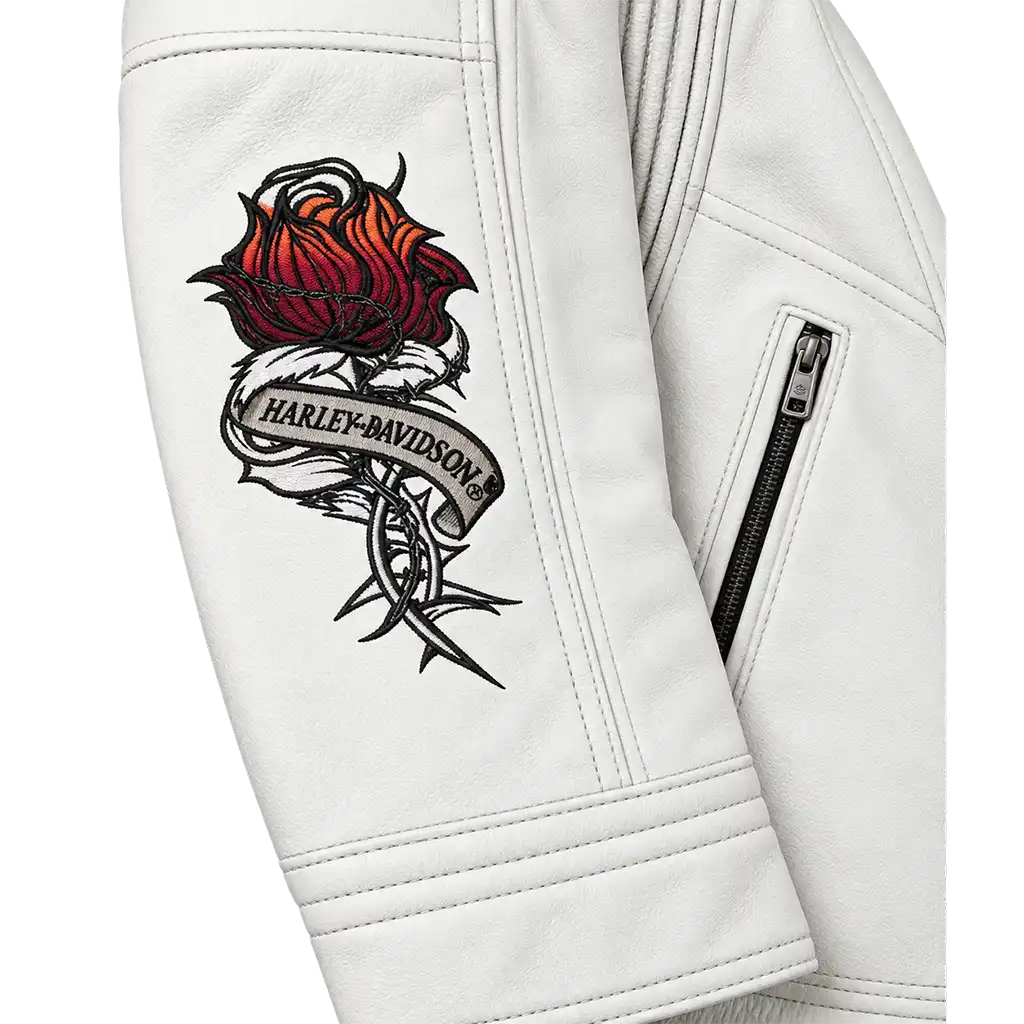Harley-Davidson Women’s Pacific Coast Rose White Leather Jacket