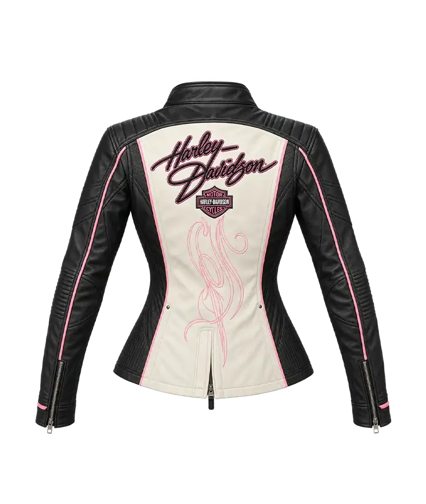 Harley-Davidson Women’s Pink Label White Black Leather Jacket