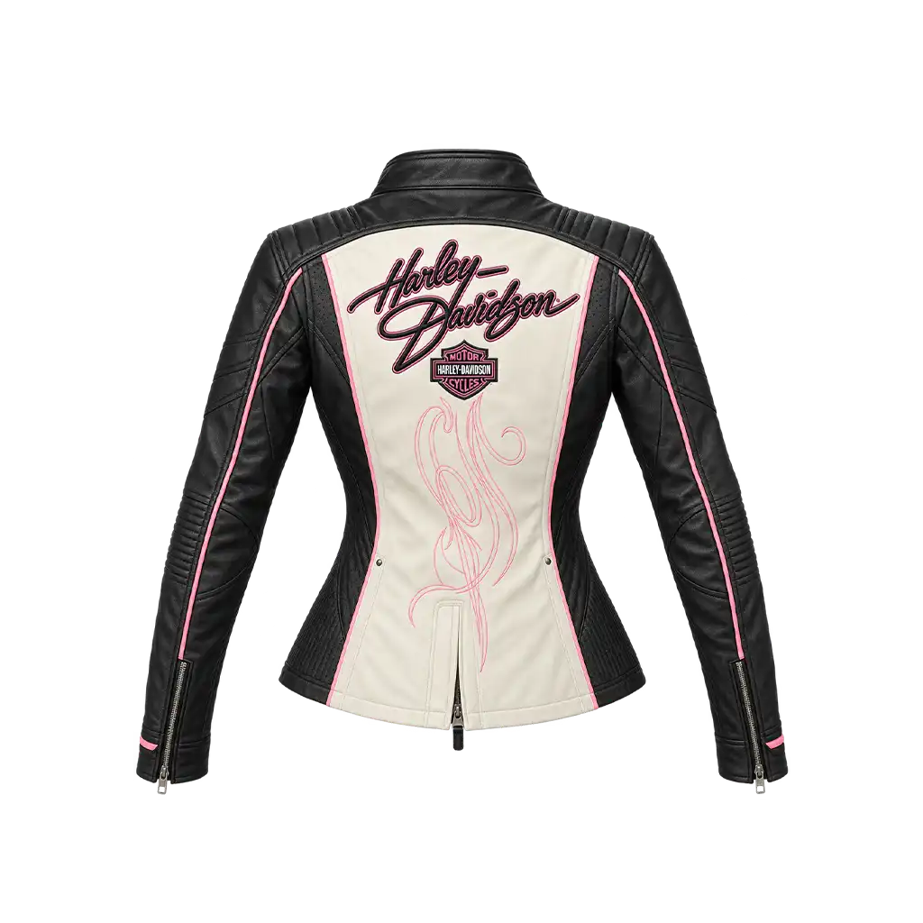 Harley-Davidson Women’s Pink Label White Black Leather Jacket