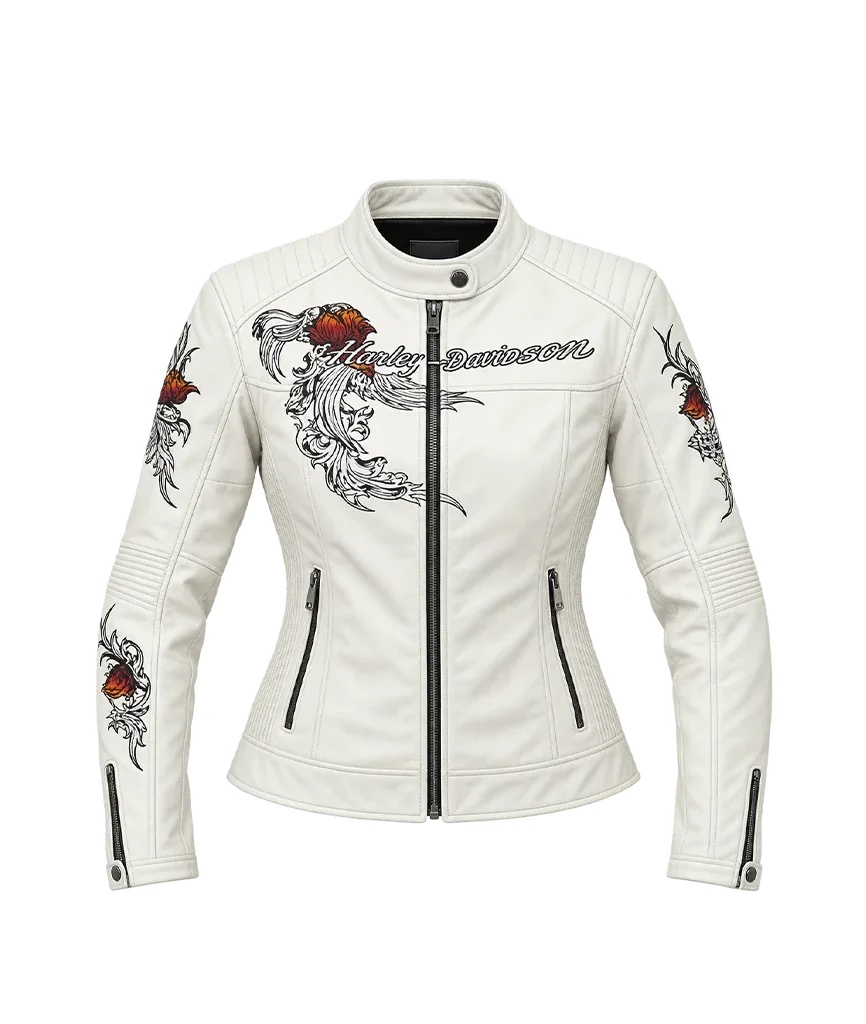 Harley-Davidson Women’s Pacific Coast Rose White Leather Jacket