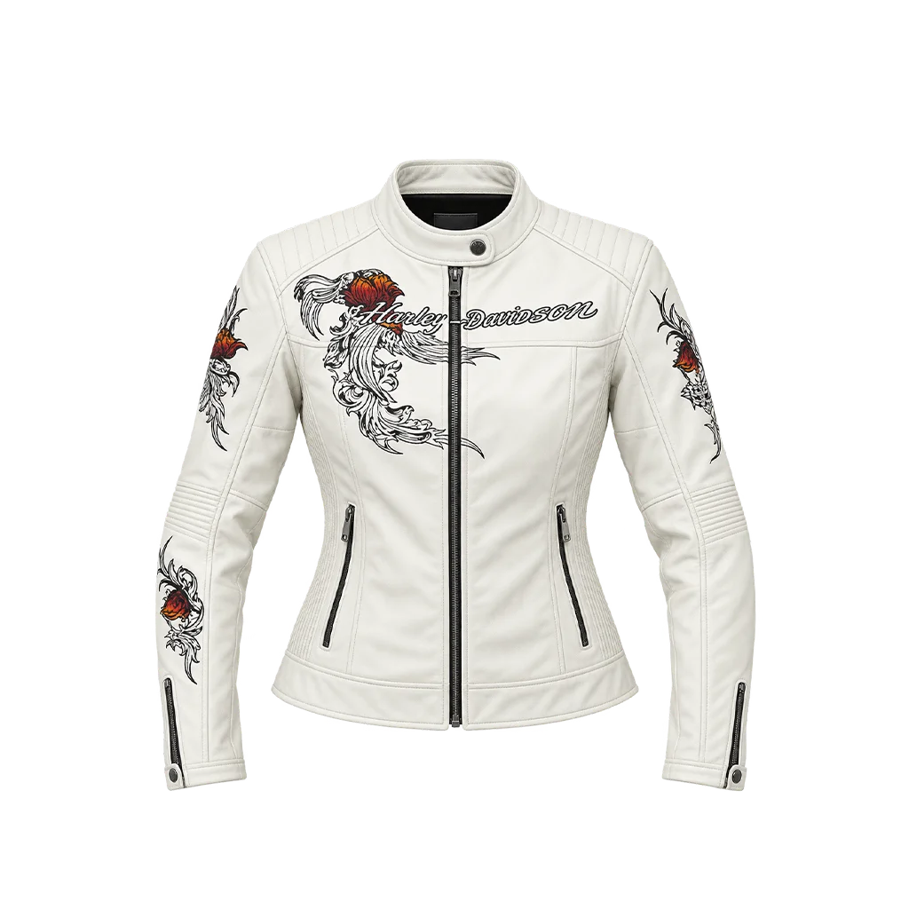 Harley-Davidson Women’s Pacific Coast Rose White Leather Jacket
