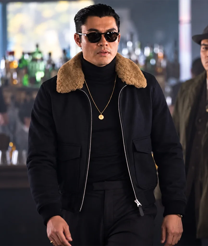 Henry Golding Black Shearling Jacket