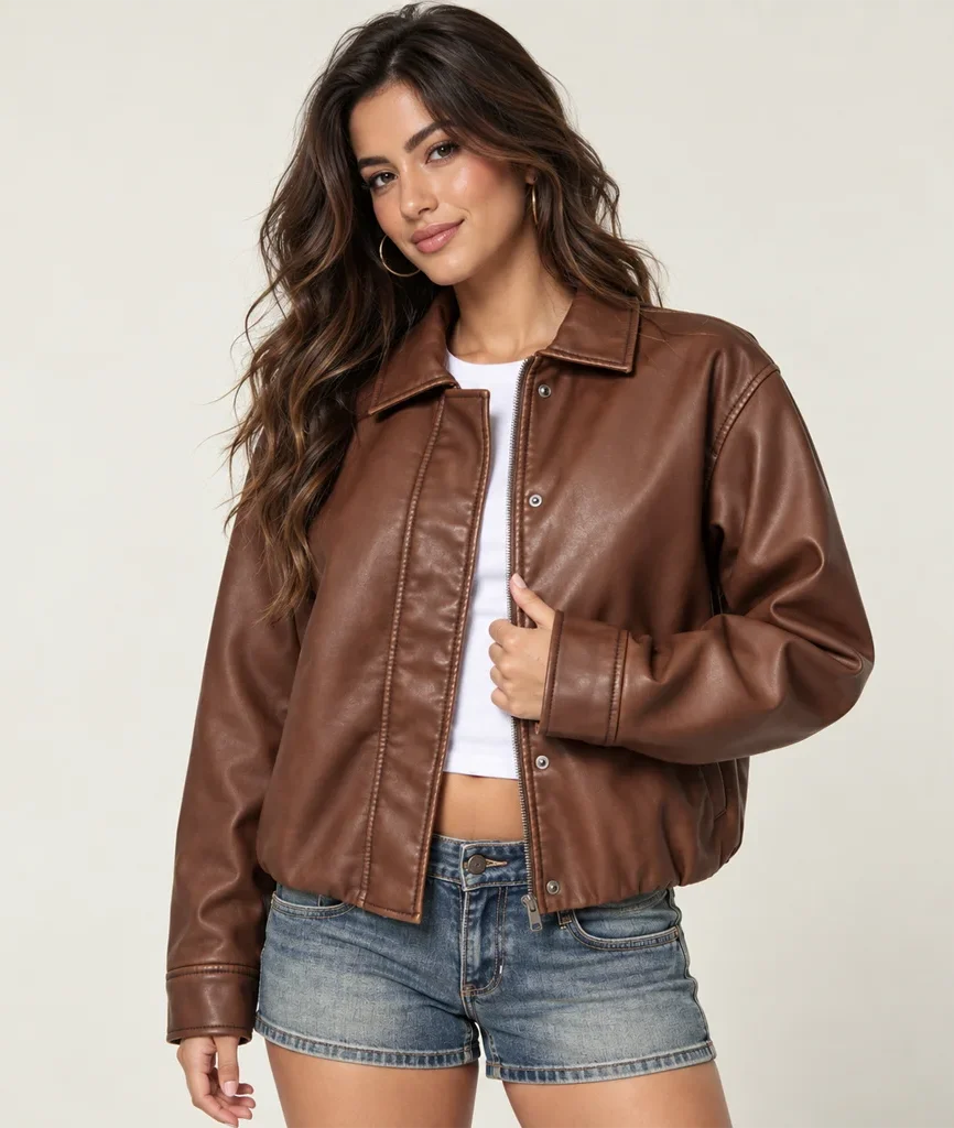 Hollister Women’s Brown Faux Leather Bomber Jacket