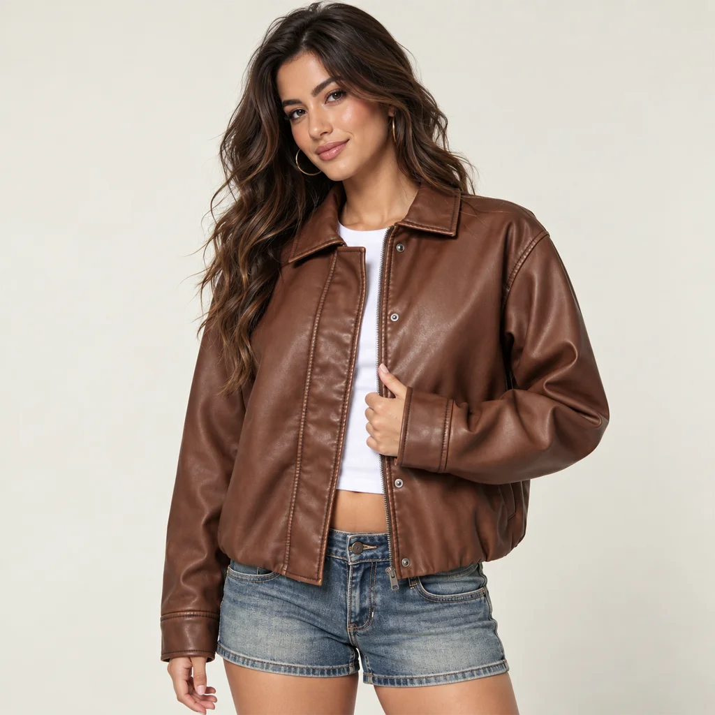 Hollister Women’s Brown Faux Leather Bomber Jacket