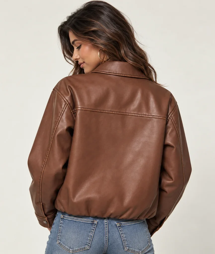 Hollister Women’s Brown Faux Leather Bomber Jacket