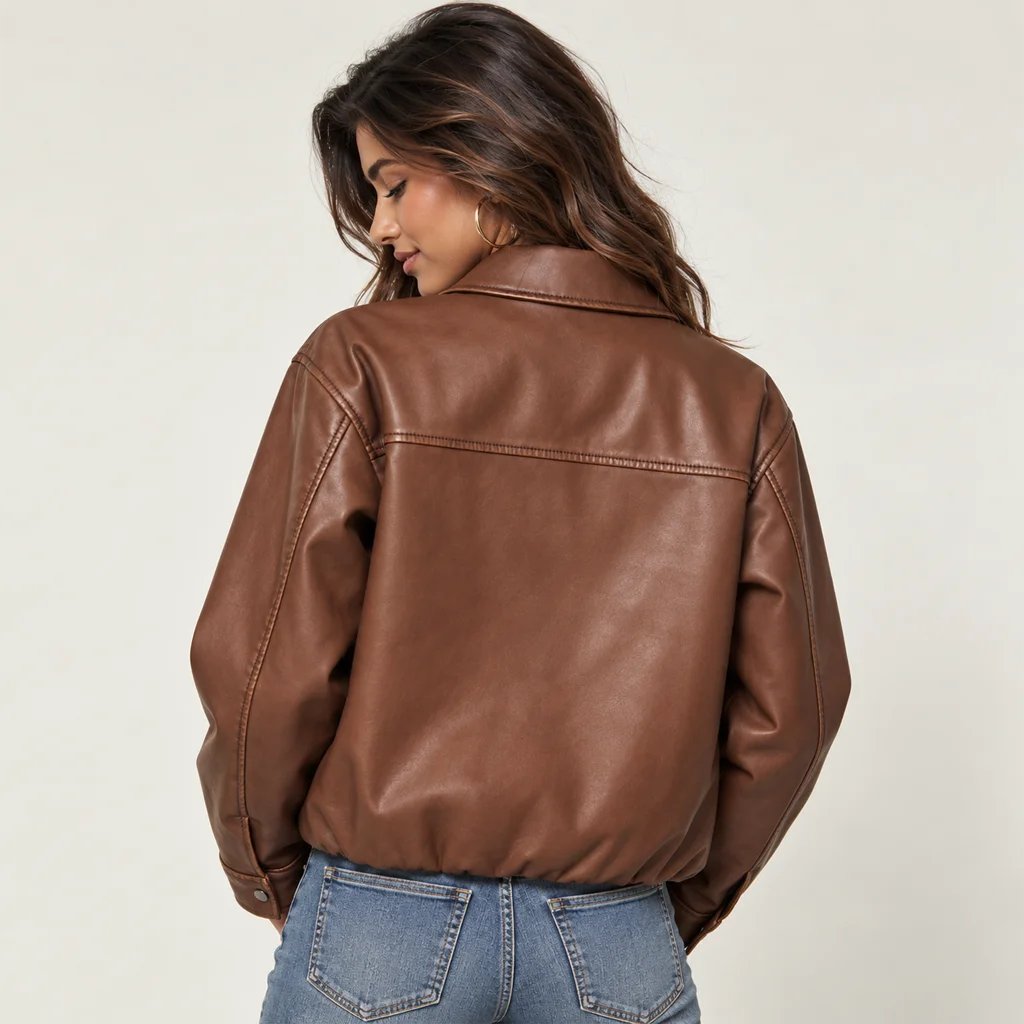 Hollister Women’s Brown Faux Leather Bomber Jacket