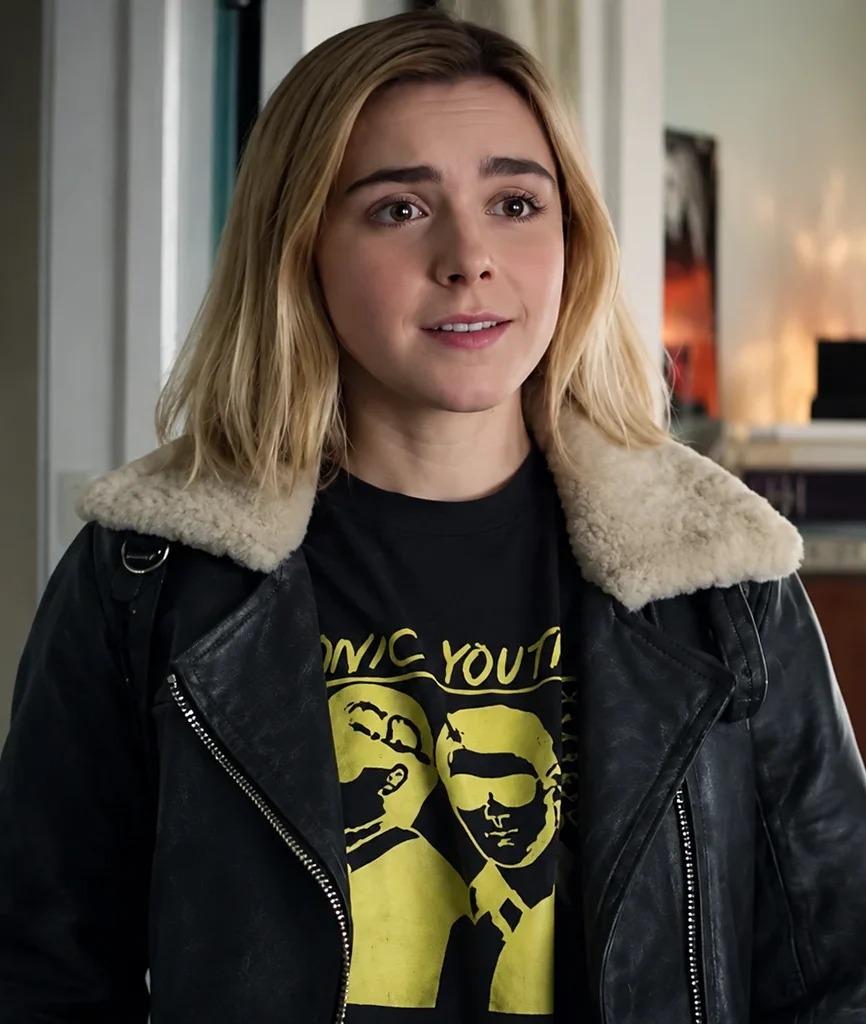 Kiernan Shipka Let It Snow Angie Black Leather Jacket