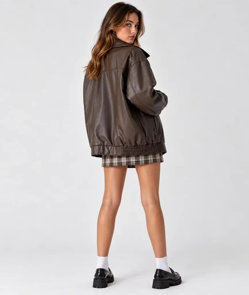 Women’s Oversized 90s-Style Leather Bomber Jacket