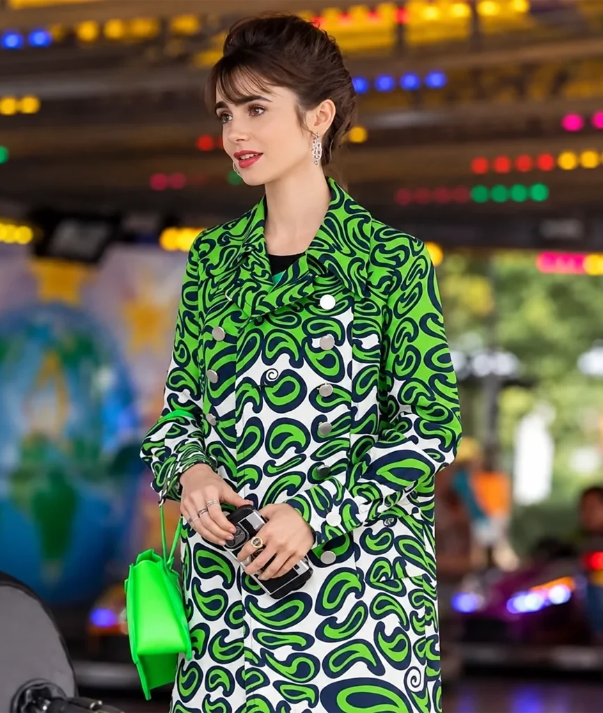 Emily Cooper Emily in Paris Green Patterned Coat