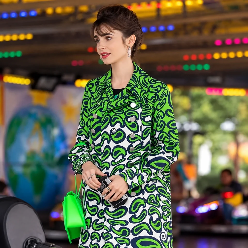 Emily Cooper Emily in Paris Green Patterned Coat