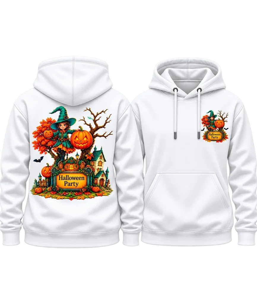 Little Witch Academia Halloween Party Witch and Pumpkin Dual-Print White Hoodie