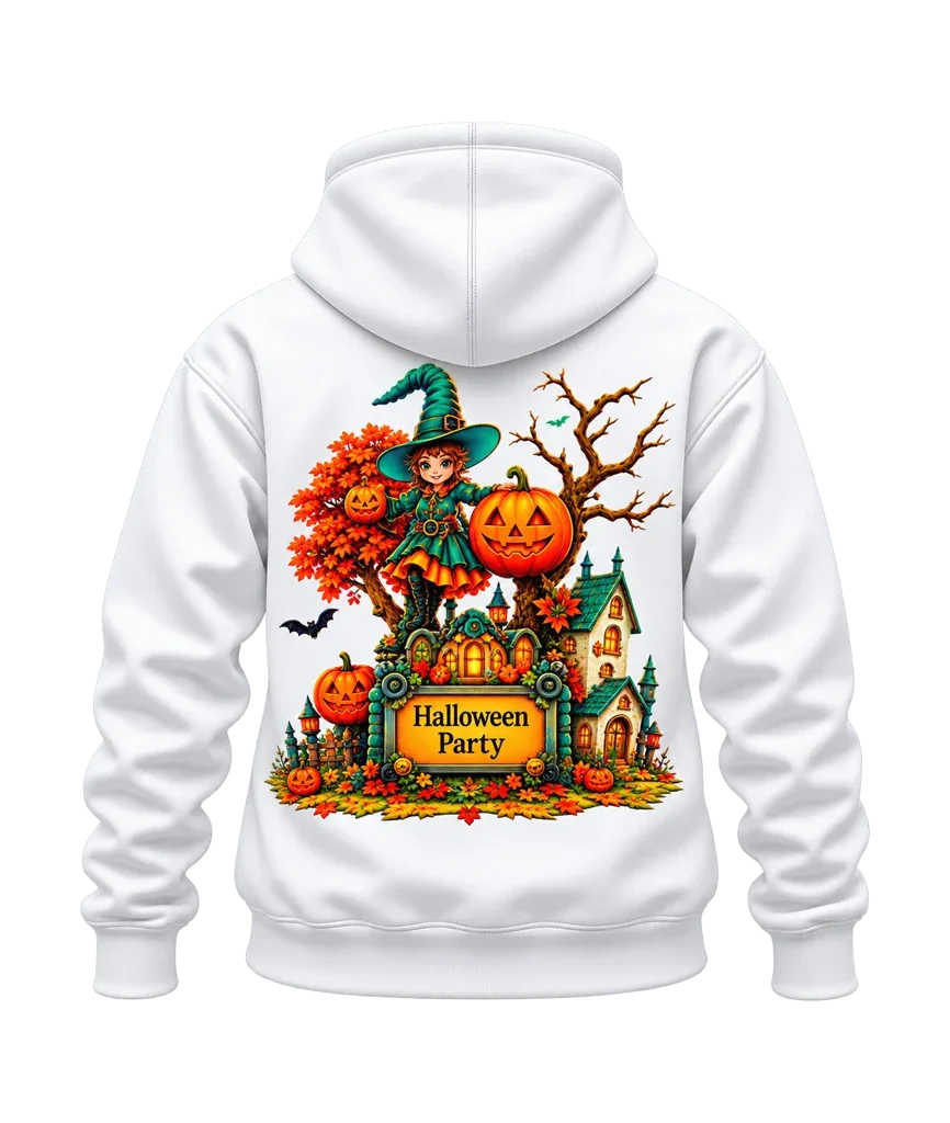 Little Witch Academia Halloween Party Witch and Pumpkin Dual-Print White Hoodie